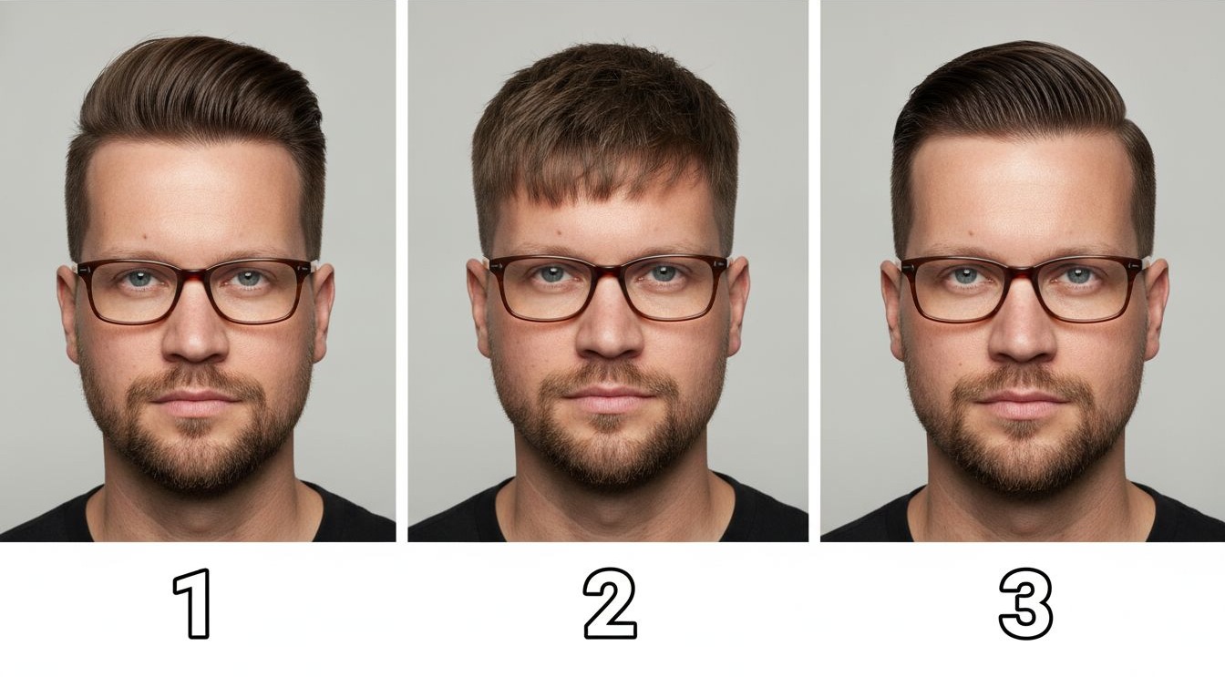Selfie di un cliente — tre proposte di taglio numerate 1, 2, 3